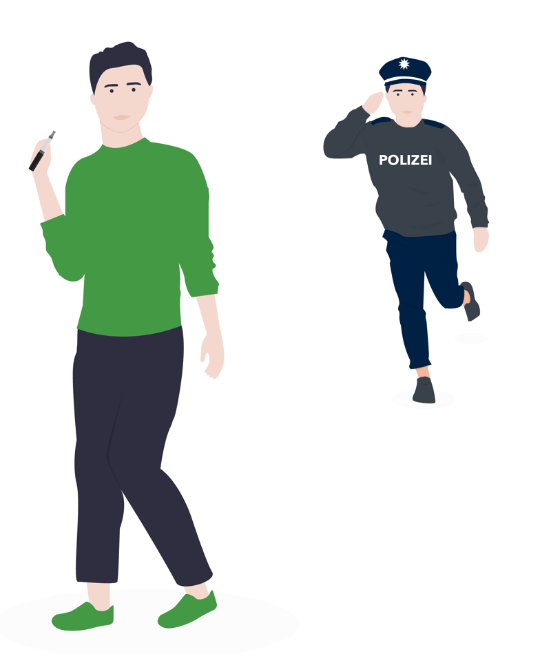 Ein Mann konsumiert ein CBD Produkt, die Polizei rennt ihm nach